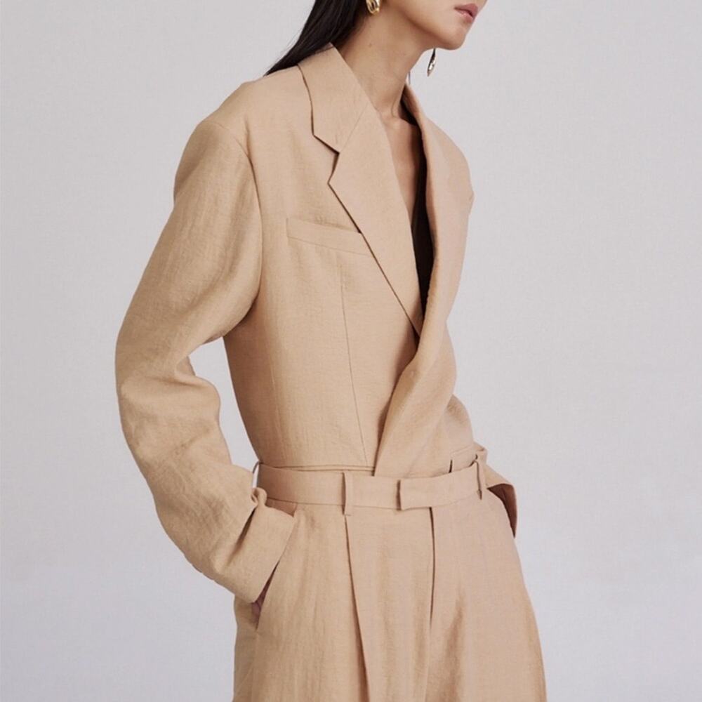 The NKC Store Tan Linen Oversized Blazer